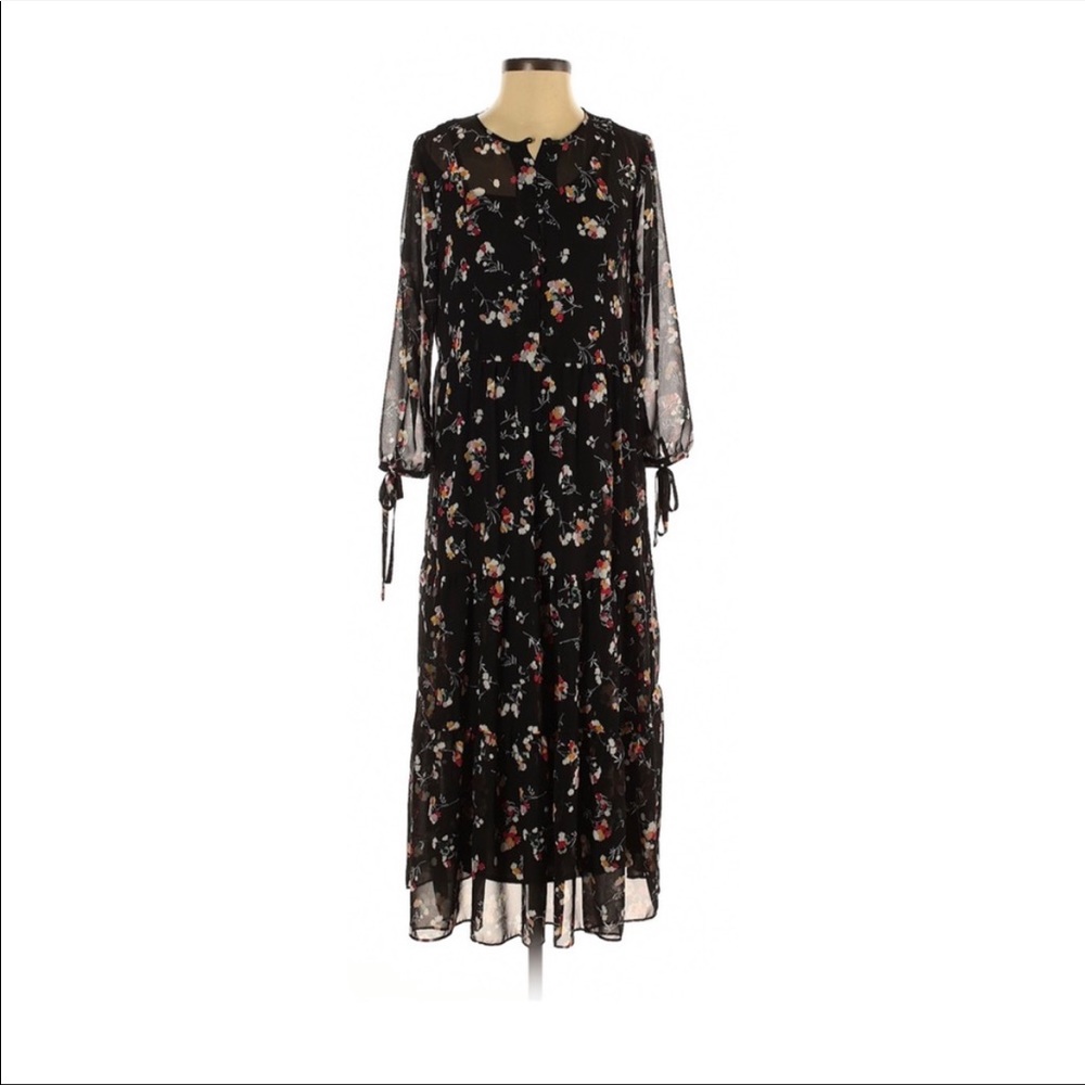 Madewell Sheer Button Front Tier Midi Black Dress
